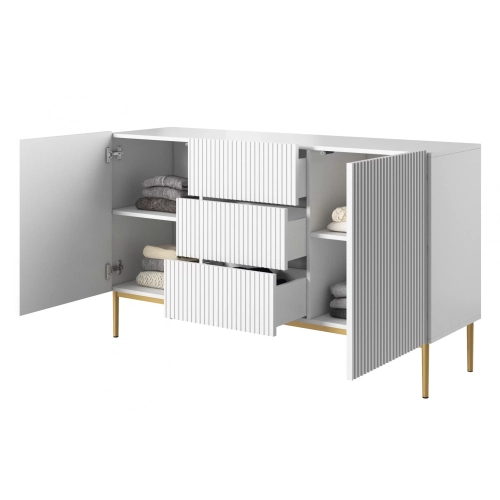 Komoda z szufladami Nicole 150 cm - biały mat / złote nóżki
